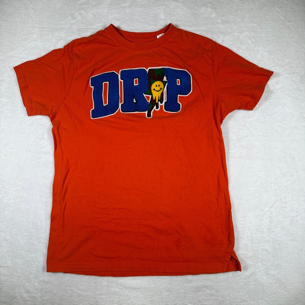FWRD‎ Denim Orange Drop Smiley Face Graphic T Shirt Youth Large